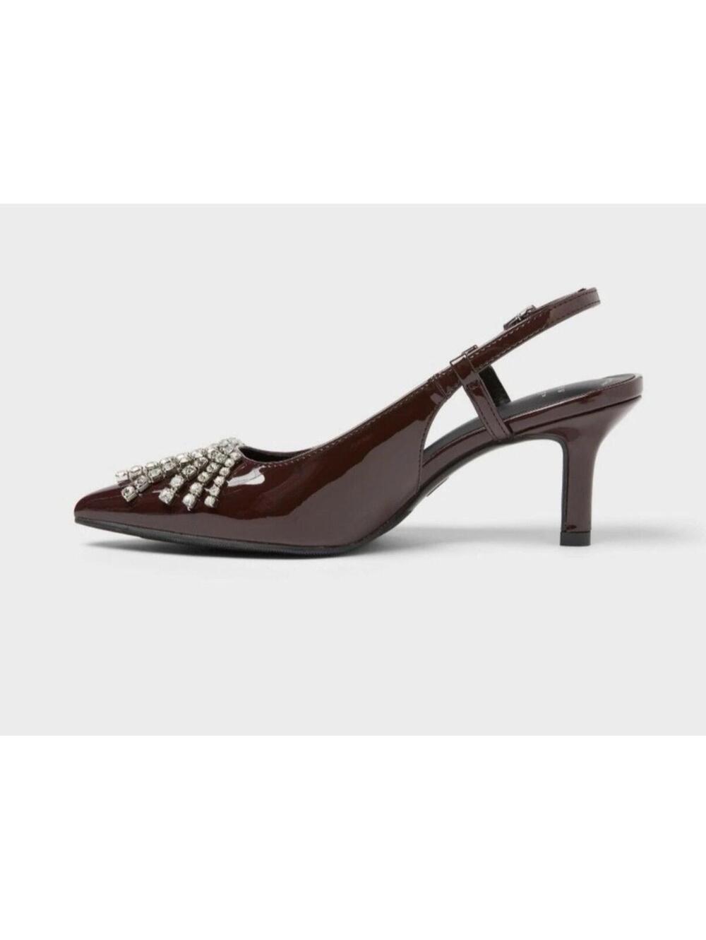 A New Day Serafina Studded Slingback Kitten Heels Burgundy Size 8.5 Y2K